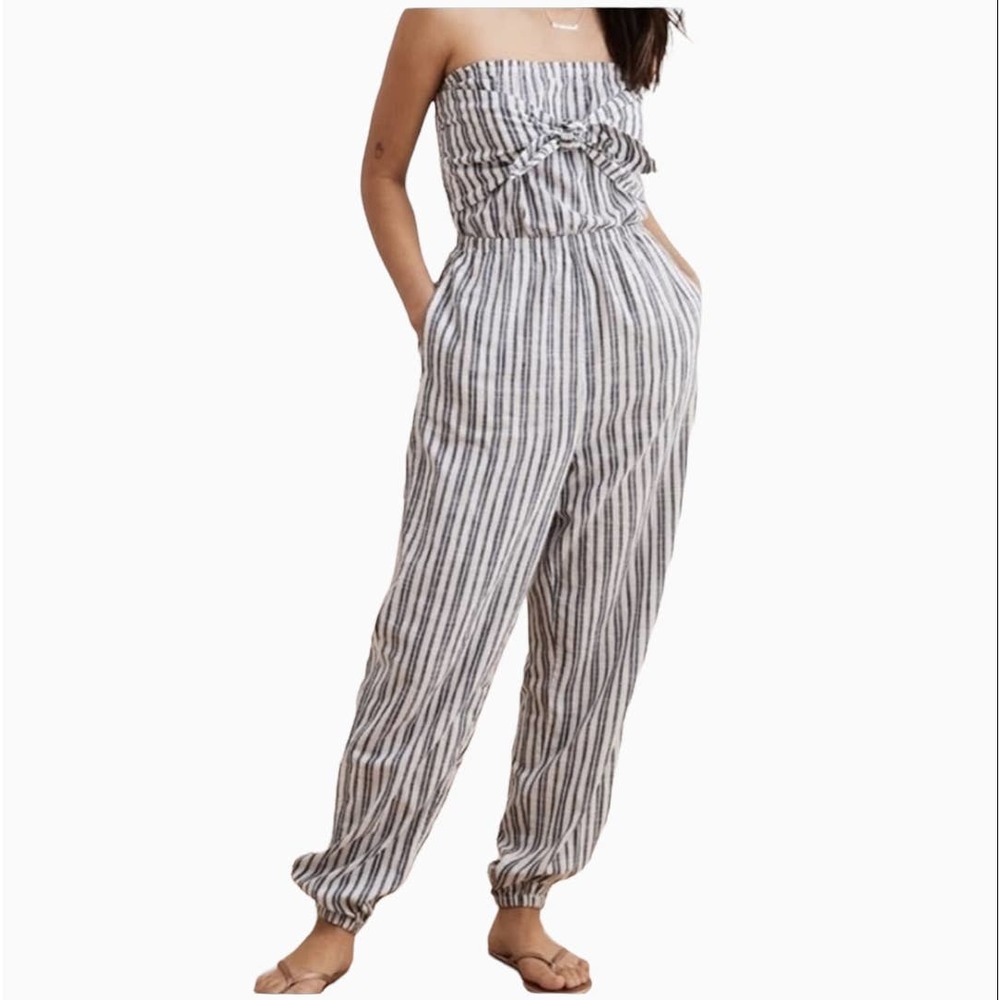 Aerie Strapless Jumpsuit Blue White Large
